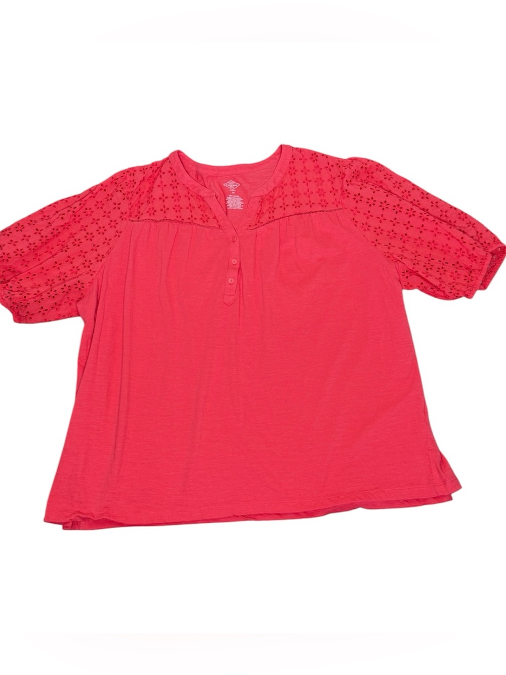 St. John's Bay Women's 3X‎ Coral Eyelet Puff Sleeve Cotton Henley
Top Plus Size
